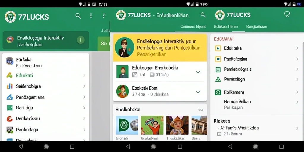 Antarmuka pengguna aplikasi Ensiklopedia 77LUCKS yang informatif.