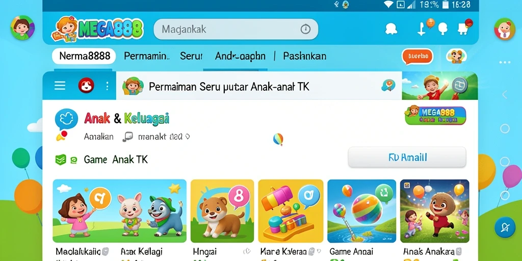 Tampilan antarmuka MEGA888 yang ceria dan ramah anak.