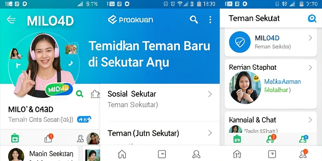 Antarmuka aplikasi MILO4D yang menampilkan fitur Teman Sekitar.