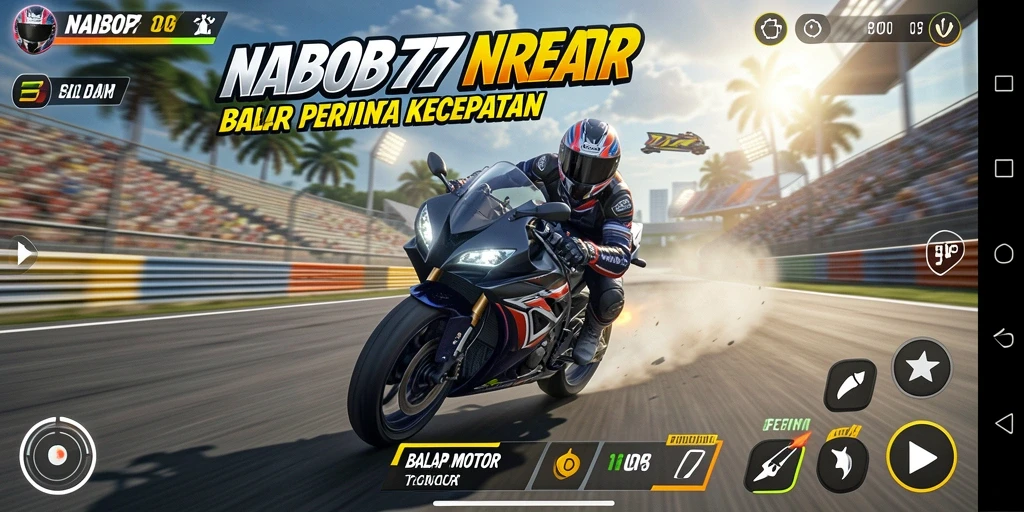 Tampilan antarmuka NABOB77 dengan trek balap yang menantang.