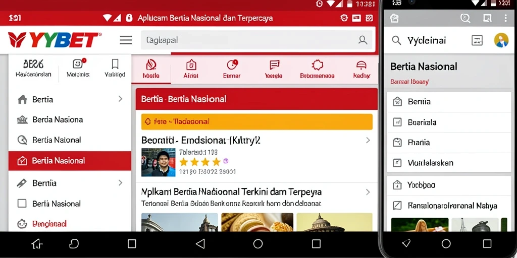 Antarmuka aplikasi YYBET dengan berbagai berita nasional terkini.